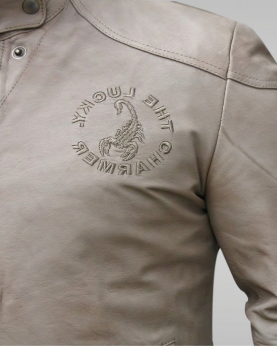 The Lucky Charmer - Men’s Leather Jacket (Beige)