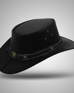 Aussie - Men's Leather Cowboy Bush Hat (Black)