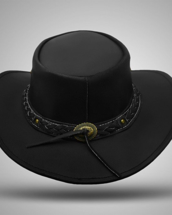Aussie - Men's Leather Cowboy Bush Hat (Black)
