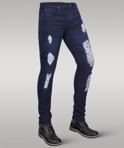 Immense - Men's Super Skinny Ripped Jeans (Dark Blue)