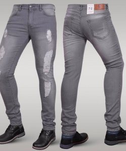 Immense - Men's Super Skinny Ripped Jeans (Grey)